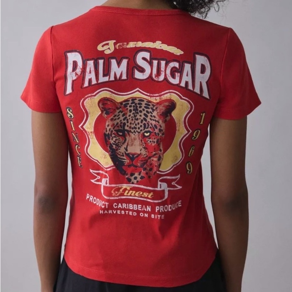 Urban Outfitters Women's Palm Sugar Leopard Graphic Baby Tee, Red, Size Small